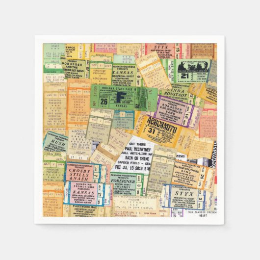 紙ナプキンス70s 80s音楽コンサートチケット スタンダードカクテルナプキン (正面)