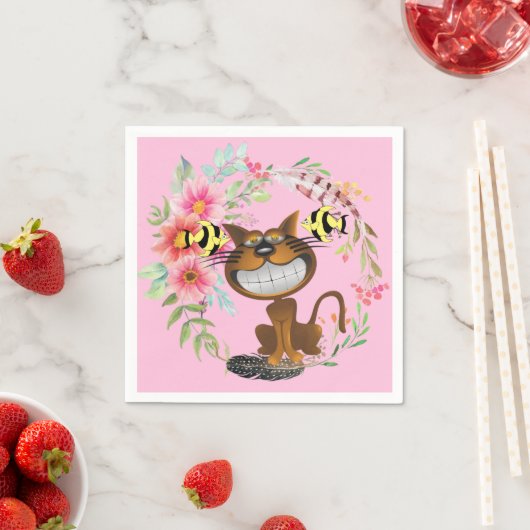 紙ナプキンス、キャットフィッシュフローラピンク スタンダードカクテルナプキン (インサイチュ)