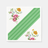紙ナプキンス、グリーンとホワイトフローラ スタンダードカクテルナプキン (正面)