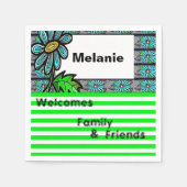 紙ナプキンス、グリーンストライプフローラ スタンダードカクテルナプキン (正面)