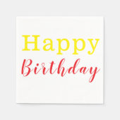紙ナプキンス、ハッピーバースデーイエローレッド スタンダードカクテルナプキン (正面)