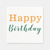 紙ナプキンス、ハッピーバースデーオレンジグリーン スタンダードカクテルナプキン (正面)