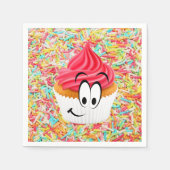 紙ナプキンス、ハッピーバースデーカップケーキの散水 スタンダードカクテルナプキン (正面)