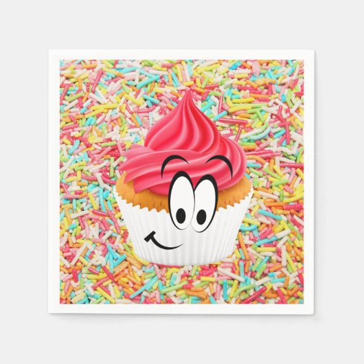 紙ナプキンス、ハッピーバースデーカップケーキの散水 スタンダードカクテルナプキン (正面)