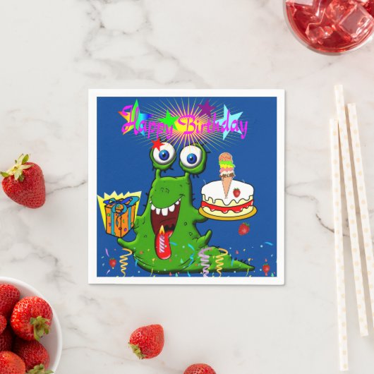 紙ナプキンス、ハッピーバースデーグリーンモンスター スタンダードカクテルナプキン (インサイチュ)