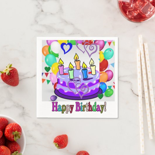紙ナプキンス、ハッピーバースデーケーキ スタンダードカクテルナプキン (インサイチュ)