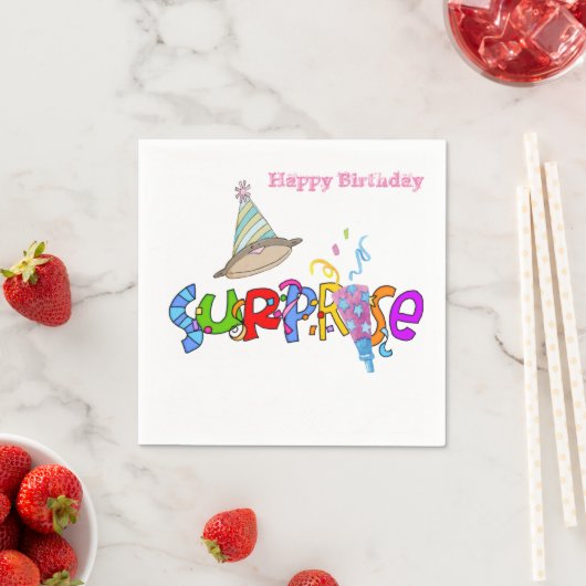 紙ナプキンス、ハッピーバースデーサプライズナプキンス スタンダードカクテルナプキン (インサイチュ)