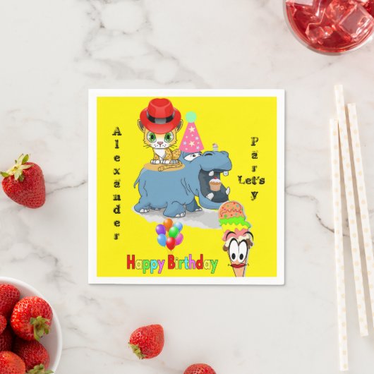 紙ナプキンス、ハッピーバースデーヒポタマスキテンス スタンダードカクテルナプキン (インサイチュ)