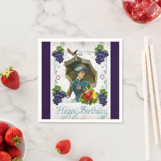 紙ナプキンス、ハッピーバースデービクトリアンブドウ スタンダードカクテルナプキン (インサイチュ)