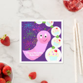 紙ナプキンス、ハッピーバースデーピンクウォームカップケーキ スタンダードカクテルナプキン (インサイチュ)