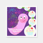 紙ナプキンス、ハッピーバースデーピンクウォームカップケーキ スタンダードカクテルナプキン (正面)