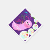 紙ナプキンス、ハッピーバースデーピンクウォームカップケーキ スタンダードカクテルナプキン (角)