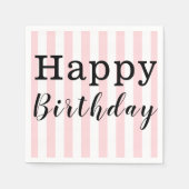 紙ナプキンス、ハッピーバースデーピンクストライプ スタンダードカクテルナプキン (正面)