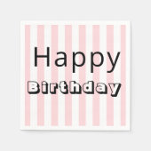 紙ナプキンス、ハッピーバースデーピンクストライプ スタンダードカクテルナプキン (正面)