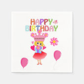紙ナプキンス、ハッピーバースデーピンクバルーン妖精 スタンダードカクテルナプキン (正面)