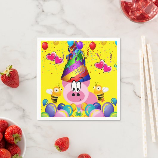 紙ナプキンス、ハッピーバースデーピンクピグ（昆虫）マルハナバチ スタンダードカクテルナプキン (インサイチュ)