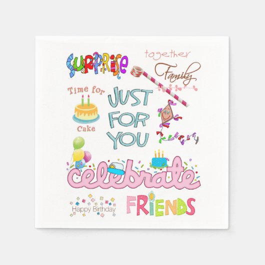 紙ナプキンス、ハッピーバースデーフレンズ家族 スタンダードカクテルナプキン (正面)