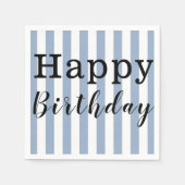 紙ナプキンス、ハッピーバースデーブルーストライプ スタンダードカクテルナプキン (正面)