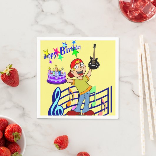 紙ナプキンス、ハッピーバースデーボーイギター音楽 スタンダードカクテルナプキン (インサイチュ)