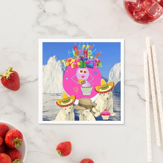 紙ナプキンス、ハッピーバースデーポーラベア スタンダードカクテルナプキン (インサイチュ)