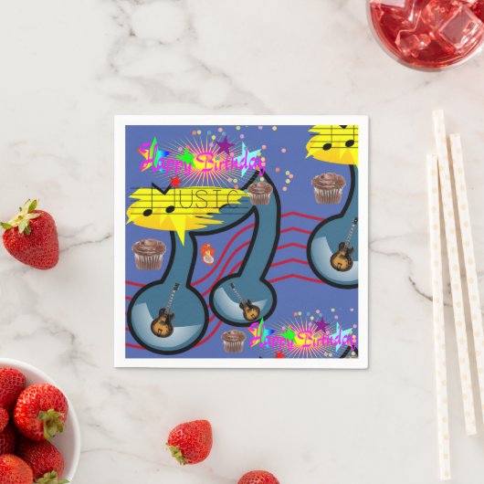 紙ナプキンス、ハッピーバースデーミュージックギター スタンダードカクテルナプキン (インサイチュ)