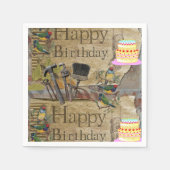 紙ナプキンス、ハッピーバースデーヴィンテージツールケーキ スタンダードカクテルナプキン (正面)