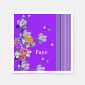 紙ナプキンス、パープルストライプフローラ スタンダードカクテルナプキン (正面)