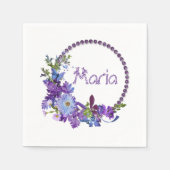 紙ナプキンス、パープルフラワーズフローラ スタンダードカクテルナプキン (正面)