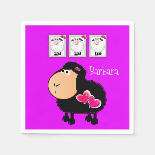 紙ナプキンス、ヒツメピンクハート紫 スタンダードカクテルナプキン (正面)