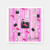 紙ナプキンス、ピンクストライプ色ピンクの口紅 スタンダードカクテルナプキン (正面)