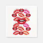 紙ナプキンス、ピンク&レッドリップスティックナプキンス スタンダードカクテルナプキン (正面)