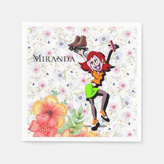 紙ナプキンス、フローラスケートで滑る スタンダードカクテルナプキン (正面)