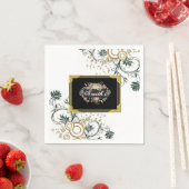 紙ナプキンス、ブラックフローラフラワーズモノグラム スタンダードカクテルナプキン (インサイチュ)