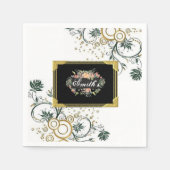 紙ナプキンス、ブラックフローラフラワーズモノグラム スタンダードカクテルナプキン (正面)