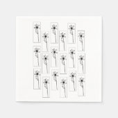 紙ナプキンス、ブラック&ホワイトの花フローラ スタンダードカクテルナプキン (正面)