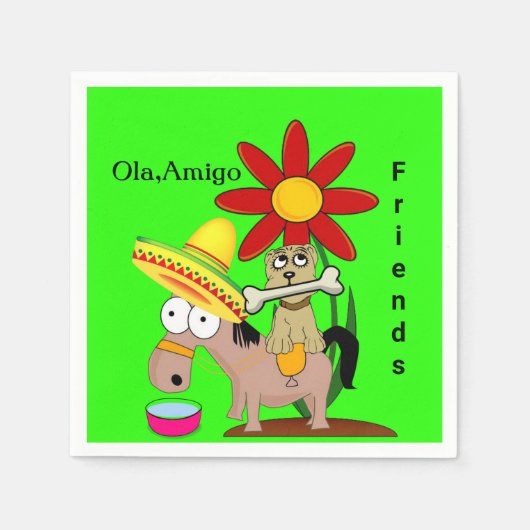 紙ナプキンス、メキシカンドンキードッグフローラ スタンダードカクテルナプキン (正面)