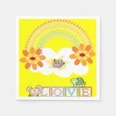 紙ナプキンス、レインボータートルモンキーイエロー スタンダードカクテルナプキン (正面)