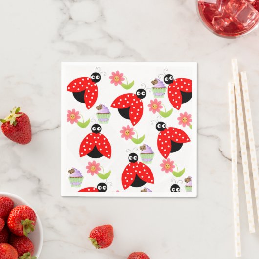 紙ナプキンス、レディバグピンクの花フローラ スタンダードカクテルナプキン (インサイチュ)