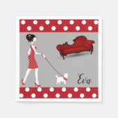 紙ナプキンス、ヴィンテージパリフランスレッド水玉模様 スタンダードカクテルナプキン (正面)