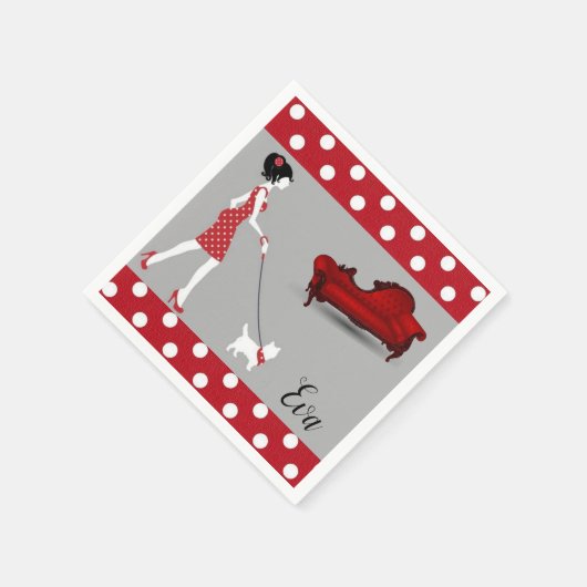 紙ナプキンス、ヴィンテージパリフランスレッド水玉模様 スタンダードカクテルナプキン (角)