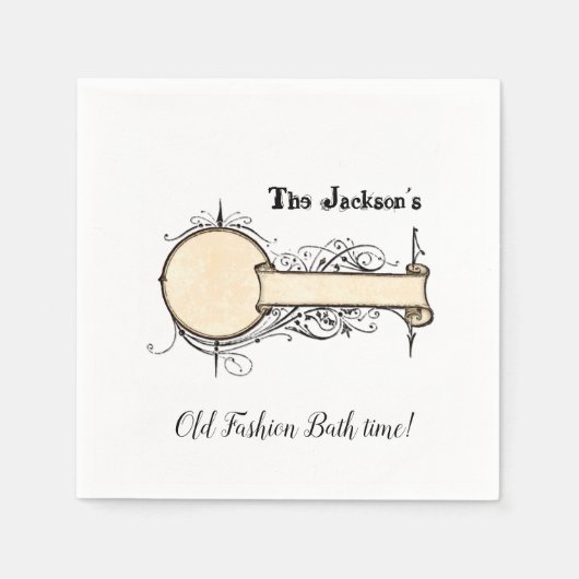 紙ナプキンス、ヴィンテージベージュオールドファッションバスタイム スタンダードカクテルナプキン (正面)
