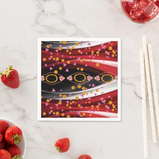 紙ナプキンス、抽象芸術レッド白黒 スタンダードカクテルナプキン (インサイチュ)