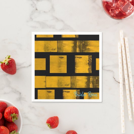 紙ナプキンス、燃えたイエローブラック スタンダードカクテルナプキン (インサイチュ)