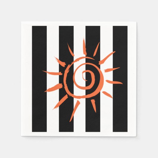 紙ナプキンス、白黒ストライプ星 スタンダードカクテルナプキン (正面)