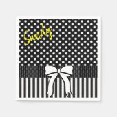 紙ナプキンス、白黒水玉模様ストライプボウ スタンダードカクテルナプキン (正面)