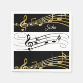 紙ナプキンス、白黒金ゴールド音楽ノート スタンダードカクテルナプキン (正面)