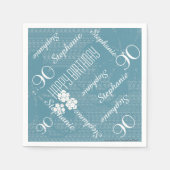 紙ナプキンス、第90回バースデーパーティー、ブルーフローラ スタンダードカクテルナプキン (正面)