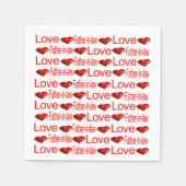 紙ナプキンス、赤いハートラブファーザー スタンダードカクテルナプキン (正面)