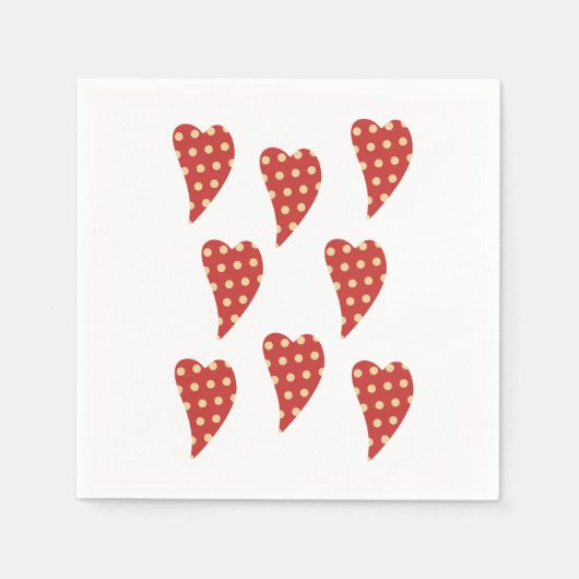 紙ナプキンス、赤いハート水玉模様ナプキンス スタンダードカクテルナプキン (正面)