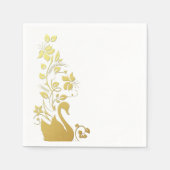 紙ナプキンス、金ゴールドスワンフローラ スタンダードカクテルナプキン (正面)